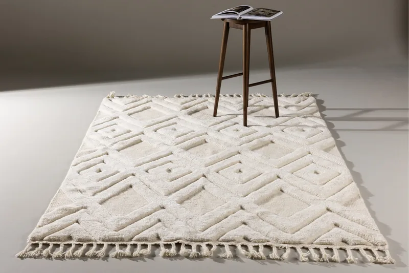 Villamatto Dahlia 200x300 cm Suorakaide - Valkoinen - Kodintekstiilit & matot - Matto - Moderni matto - Villamatto