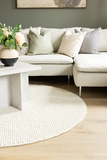 Käsinkudottu matto KM Home Bubble pyöreä 240x240 cm Creme - Creme - Kodintekstiilit & matot - Matto - Moderni matto - Villamatto