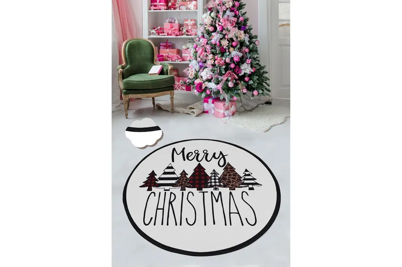 Matto Chilai 120 cm Pyöreä, Valkoinen/Punainen/Musta/Ruske