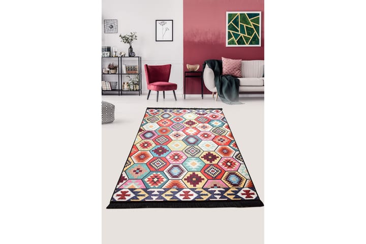 Matto Comb 140x190 cm - Monivärinen / Sametti - Wilton-matto - Kuviollinen matto & värikäs matto