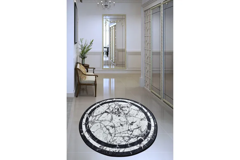 Matto Craymor Pyöreä 120 cm, Valkoinen/musta/sametti