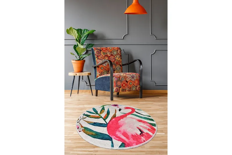 Matto Flam Pyöreä 100 cm - Monivärinen / Sametti - Kodintekstiilit & matot - Matto - Moderni matto - Wilton-matto