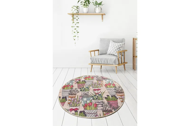 Matto Flowerpot Pyöreä 100 cm, Monivärinen / Sametti