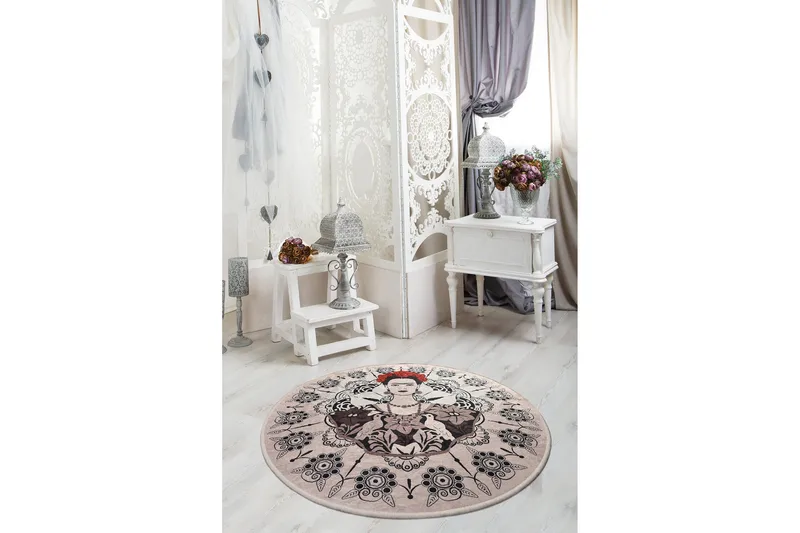 Matto Gertruida Pyöreä 100 cm - Monivärinen / Sametti - Kodintekstiilit & matot - Matto - Moderni matto - Wilton-matto