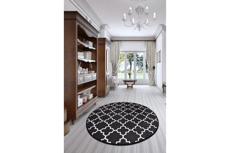 Matto Joxepa Pyöreä 100 cm - Musta / Sametti - Kodintekstiilit & matot - Matto - Moderni matto - Wilton-matto