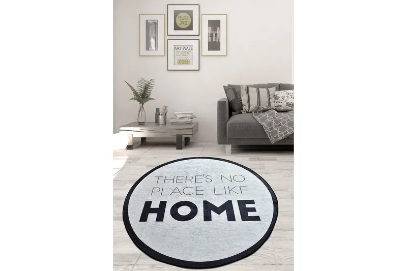 Matto Likehome Pyöreä 140 cm, Valkoinen/musta/sametti