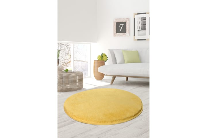Matto Maggiolina Pyöreä 90 cm - Keltainen / akryyli - Pyöreät matot - Wilton-matto - Kuviollinen matto & värikäs matto