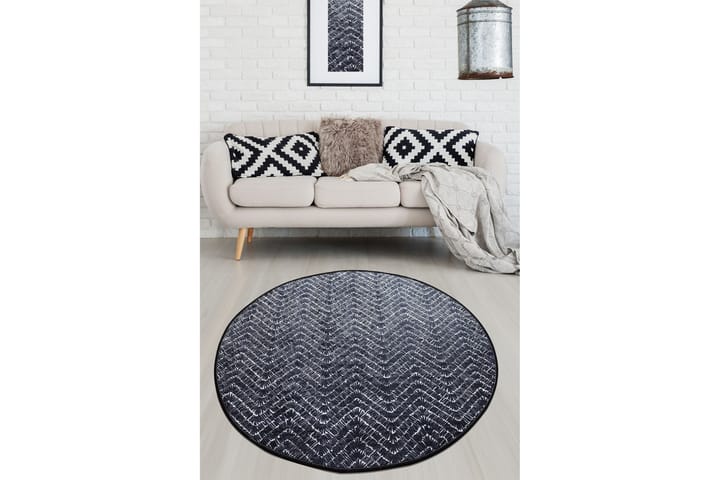 Matto Tessuto Pyöreä 120 cm - Valkoinen/musta/sametti - Pyöreät matot - Wilton-matto - Kuviollinen matto & värikäs matto