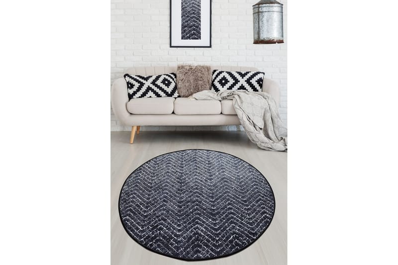 Matto Tessuto Pyöreä 120 cm, Valkoinen/musta/sametti