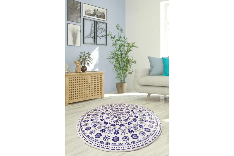 Matto Vigonza Pyöreä 100 cm, Sininen / Sametti