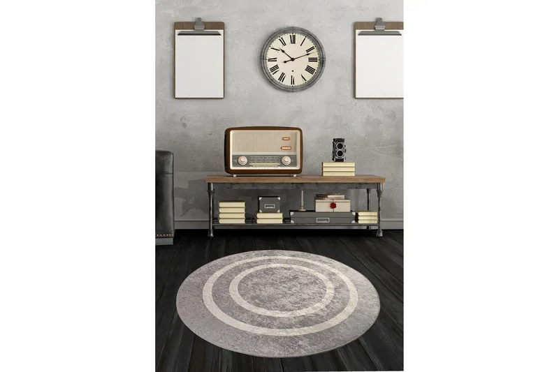 Matto Zilarra Pyöreä 100 cm - Hopea/Sametti - Kodintekstiilit & matot - Matto - Moderni matto - Wilton-matto