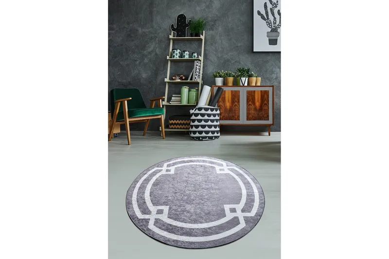 Matto Perlog Pyöreä 140 cm, Harmaa/Valkoinen/Sametti
