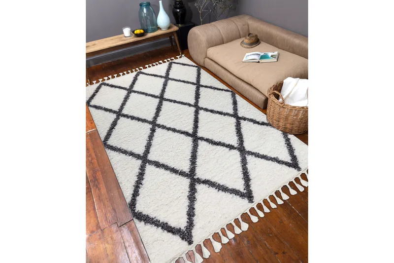 Wiltonmatto Nishiki 160x230 cm Suorakaide, Valkoinen/Antrasiitti