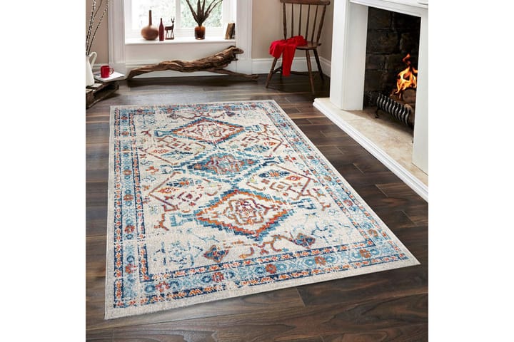 Wiltonmatto Jawahar 160x230 cm Suorakaide - Valkoinen/Turkoosi - Kuviollinen matto & värikäs matto - Wilton-matto