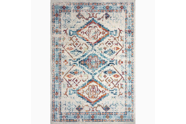 Wiltonmatto Jawahar 160x230 cm Suorakaide - Valkoinen/Turkoosi - Wilton-matto - Kuviollinen matto & värikäs matto