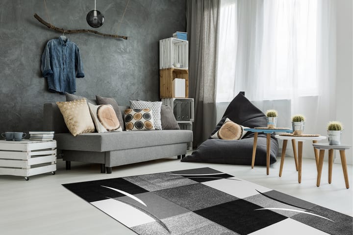 Friezematto London Patch 200x290 cm Musta - Musta - Wilton-matto - Iso matto
 - Kuviollinen matto & värikäs matto