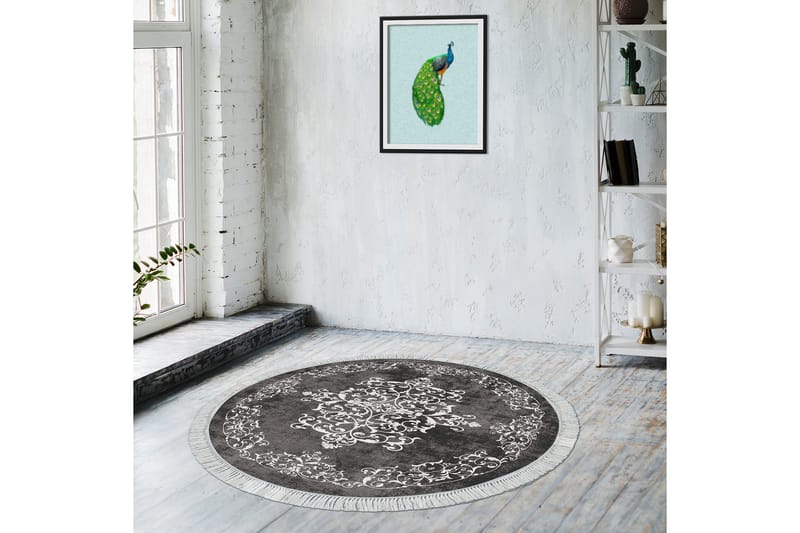 Matto Alanur Home 180 cm Pyöreä - Harmaa/Valkoinen - Kodintekstiilit & matot - Matto - Pyöreät matot