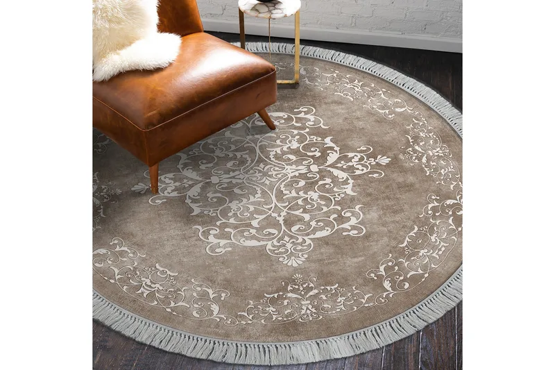 Matto Alanur Home 180 cm Pyöreä - Beige - Kodintekstiilit & matot - Matto - Moderni matto - Wilton-matto