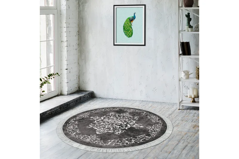 Matto Alanur Home 180 cm Pyöreä - Harmaa/Valkoinen - Kodintekstiilit & matot - Matto - Moderni matto - Wilton-matto