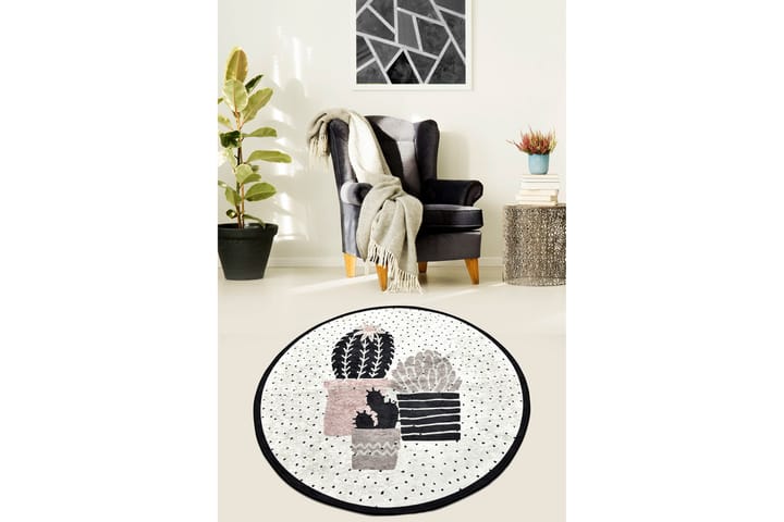Matto Chilai 100 cm Pyöreä - Musta/Valkoinen - Iso matto
 - Kuviollinen matto & värikäs matto - Wilton-matto