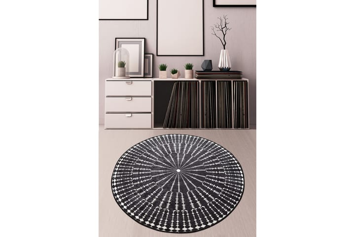 Matto Chilai 100 cm Pyöreä - Musta/Valkoinen - Iso matto
 - Kuviollinen matto & värikäs matto - Wilton-matto