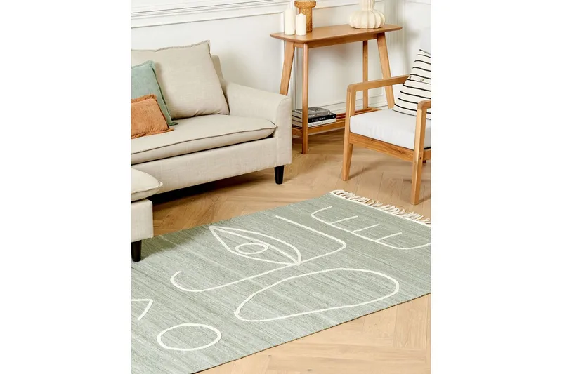 Tasapainokudottu Yavu - Vihreä, valkoinen, 140x200 cm - Kodintekstiilit & matot - Matto - Ulkomatto