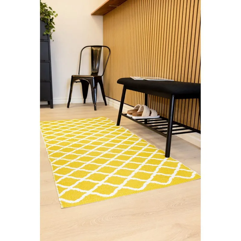 Muovimatto Hilma Wave - 70x250 cm, Keltainen - Kodintekstiilit & matot - Matto - Ulkomatto - Parvekematto & terassimatto