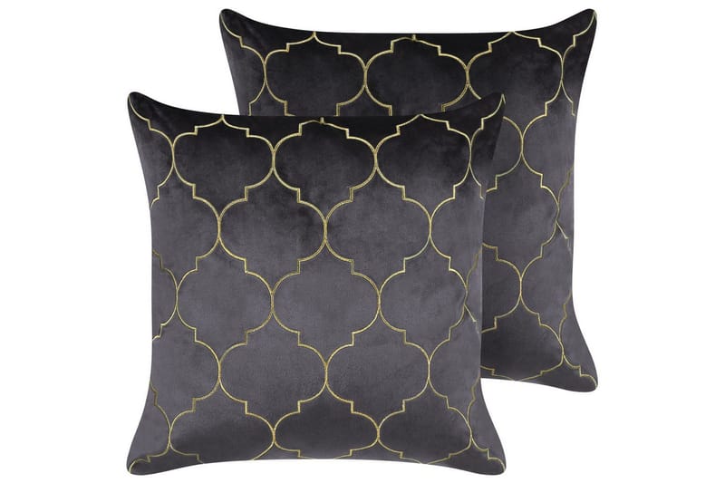 Koristetyynyt Alyssum sarja 2 Harmaa/kulta, Sametti - Harmaa/kulta, Sametti - Kodintekstiilit & matot - Tyyny & torkkupeitto - Ulkotyyny