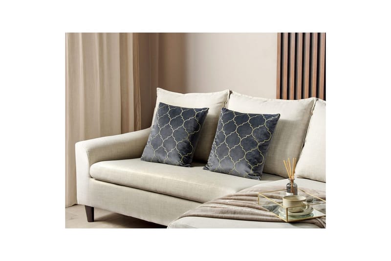 Koristetyynyt Alyssum sarja 2 Harmaa/kulta, Sametti - Harmaa/kulta, Sametti - Kodintekstiilit & matot - Tyyny & torkkupeitto - Ulkotyyny