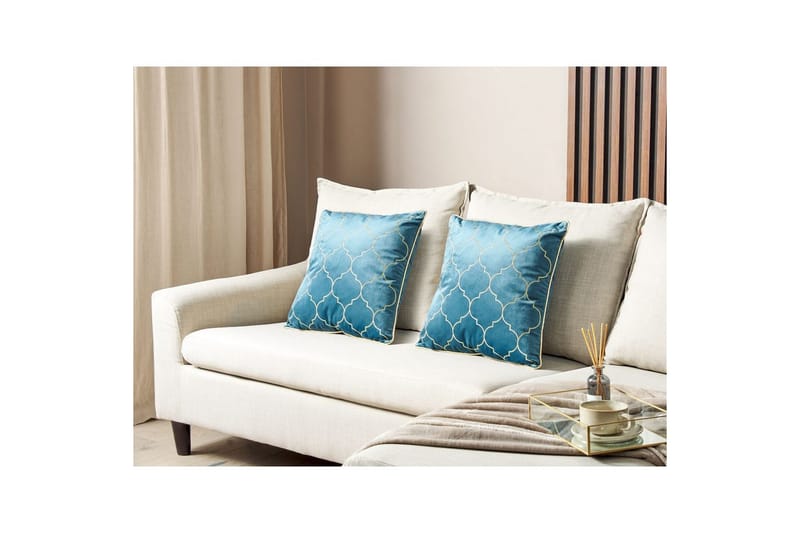 Koristetyynyt Alyssum sarja 2 Sininen/kulta, Sametti - Sininen/kulta, Sametti - Kodintekstiilit & matot - Tyyny & torkkupeitto - Ulkotyyny