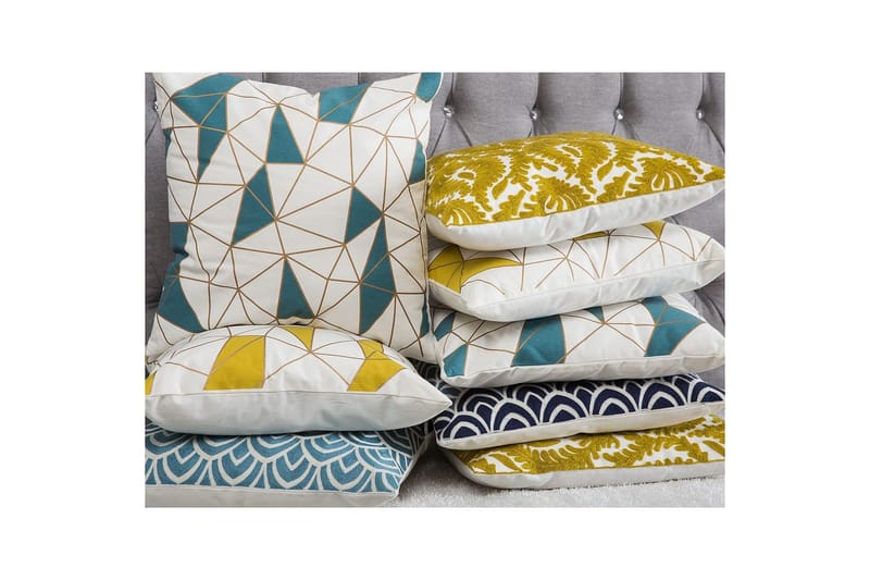 Koristetyynyt Clarkia setti 2 Valkoinen/Sininen/Kulta - Valkoinen/Sininen/Kulta - Kodintekstiilit & matot - Tyyny & torkkupeitto - Ulkotyyny