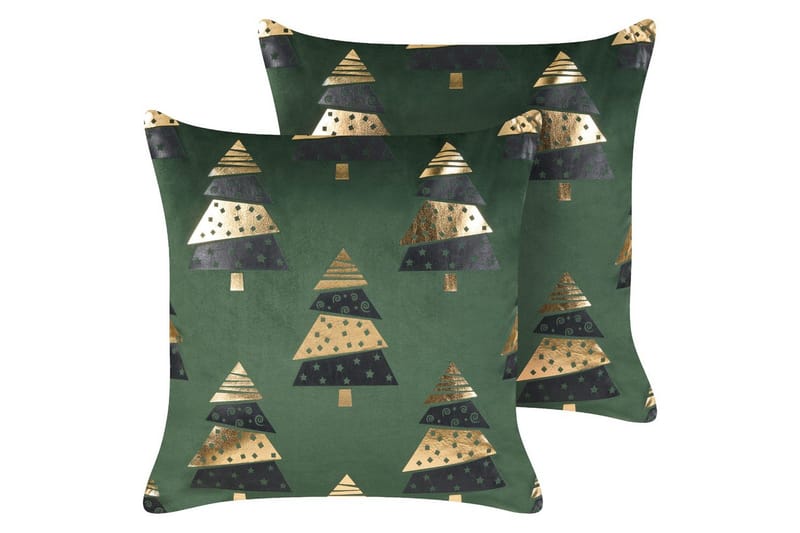 Koristetyynyt Goldspruce setti 2 Vihreä/Kulta/Musta, Vihreä/Kulta/Musta