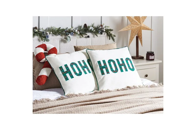 Koristetyynyt Joycandy, 2 settiä Valkoinen/Punainen/Vihreä, Neliö - Valkoinen/Punainen/Vihreä, Neliö - Kodintekstiilit & matot - Tyyny & torkkupeitto - Ulkotyyny