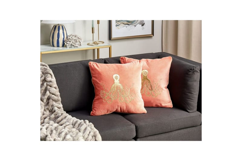 Koristetyynyt Laminaria 2 kappaleen setti Punainen/kulta - Punainen/kulta - Kodintekstiilit & matot - Tyyny & torkkupeitto - Ulkotyyny