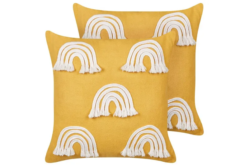 Koristetyynyt Leea settinä 2 Keltainen/Valkoinen, Keltainen/Valkoinen