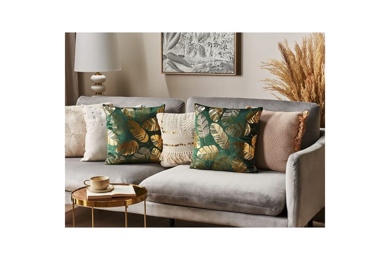 Koristetyynyt Sunflower setti 2 Vihreä/Kulta - Vihreä/Kulta - Kodintekstiilit & matot - Tyyny & torkkupeitto - Ulkotyyny