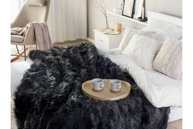 Torkkupeitto 200 x 220 cm Musta DELICE - Musta - Kodintekstiilit & matot - Tyyny & torkkupeitto - Torkkupeitto & viltti - Sherpapeitto