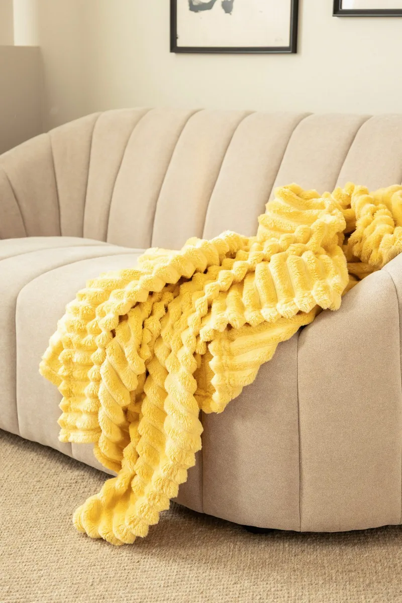 Torkkupeitto Stripe 130x170 cm - Keltainen - Kodintekstiilit & matot - Tyyny & torkkupeitto - Torkkupeitto & viltti - Sherpapeitto
