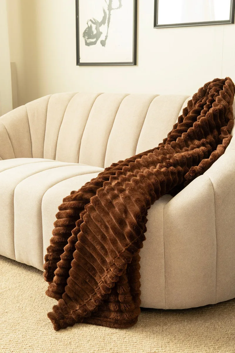 Torkkupeitto Stripe 130x170 cm - Ruskea - Kodintekstiilit & matot - Tyyny & torkkupeitto - Torkkupeitto & viltti - Sherpapeitto
