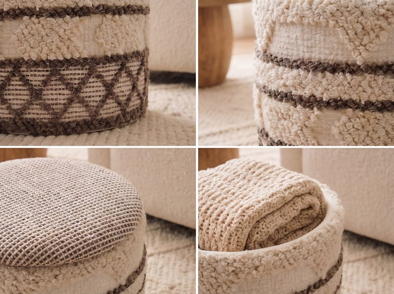 Volen pyöreä säilytysrahi villakankaasta - beige - Kodintekstiilit & matot - Tyyny & torkkupeitto - Torkkupeitto & viltti - Fleecepeitto