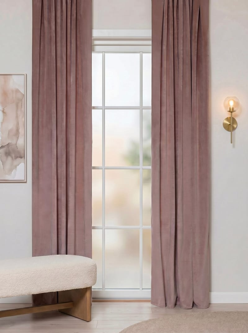 Verho Elsa 140x250 cm - Puuterinroosa - Kodintekstiilit & matot - Verhot - Sivuverho - Verho rypytysnauhalla