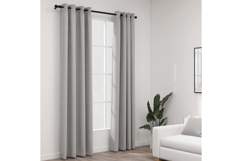 Pellavamaiset pimennysverhot renkailla 2kpl harmaa 140x225cm - Kodintekstiilit & matot - Verhot
 - Pimennysverhot