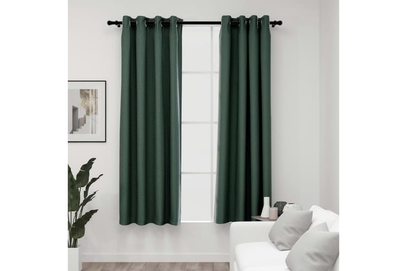 Pellavamaiset pimennysverhot renkailla 2kpl vihreä 140x175cm - Kodintekstiilit & matot - Verhot
 - Pimennysverhot