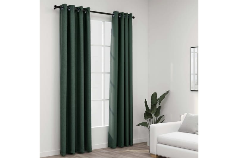Pellavamaiset pimennysverhot renkailla 2kpl vihreä 140x245cm - Kodintekstiilit & matot - Verhot
 - Pimennysverhot