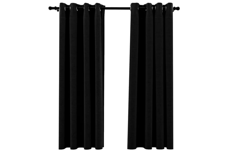 Pellavamaiset pimennysverhot renkailla 2 kpl musta 140x175cm - Kodintekstiilit & matot - Verhot
 - Pimennysverhot