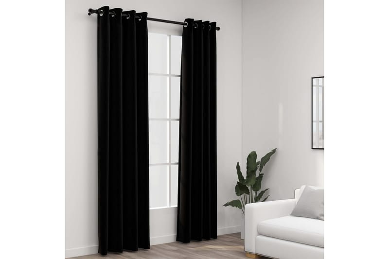 Pellavamaiset pimennysverhot renkailla 2 kpl musta 140x245cm - Kodintekstiilit & matot - Verhot
 - Pimennysverhot
