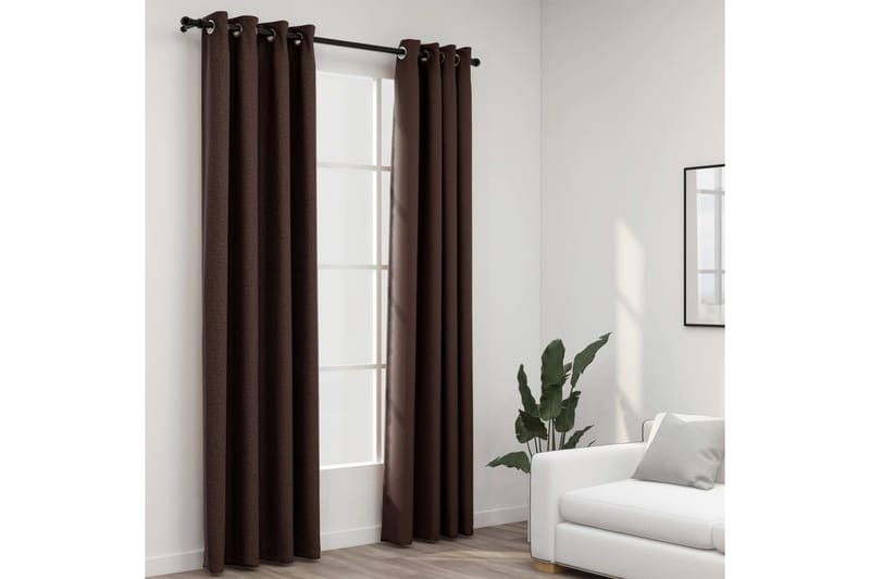 Pellavamaiset pimennysverhot renkailla 2kpl 140x245cm - Kodintekstiilit & matot - Verhot
 - Pimennysverhot