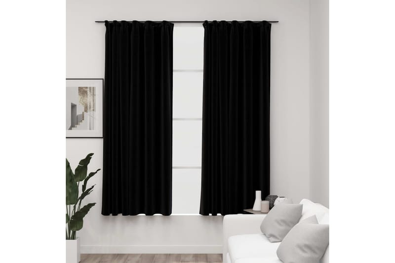 Pellavamaiset pimennysverhot koukuilla 2 kpl musta 140x175cm - Kodintekstiilit & matot - Verhot
 - Pimennysverhot