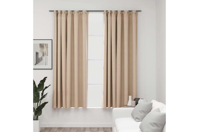 Pellavamaiset pimennysverhot koukuilla 2 kpl beige 140x175cm - Kodintekstiilit & matot - Verhot
 - Pimennysverhot