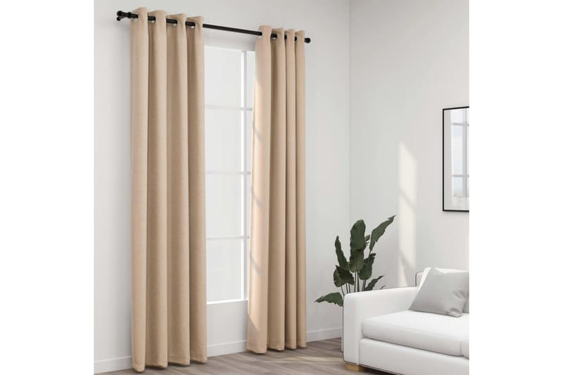 Pellavamaiset pimennysverhot renkailla 2 kpl beige 140x245cm - Kodintekstiilit & matot - Verhot
 - Pimennysverhot
